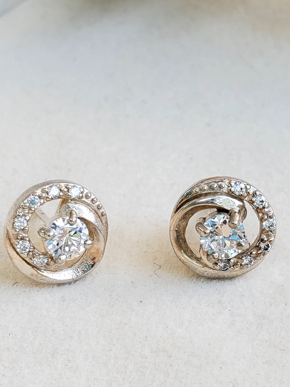 Sterling Silver Cubic Zirconia Swirl Stud Earrings